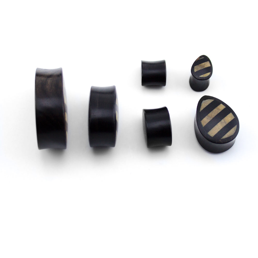 Areng Wooden Teardrop Plugs With Striped Inlay