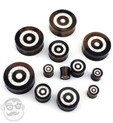 Areng Wood Plugs With White Target Stone Inlay