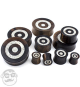 Areng Wood Plugs With White Target Stone Inlay