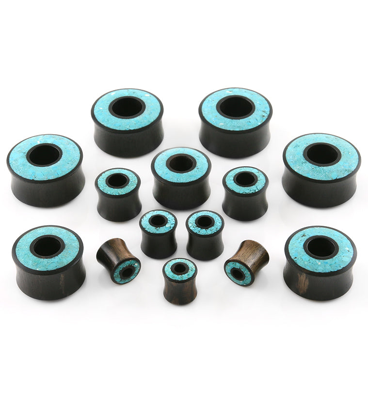 Crushed Turquoise Stone Inlay Tunnel Wood Plugs