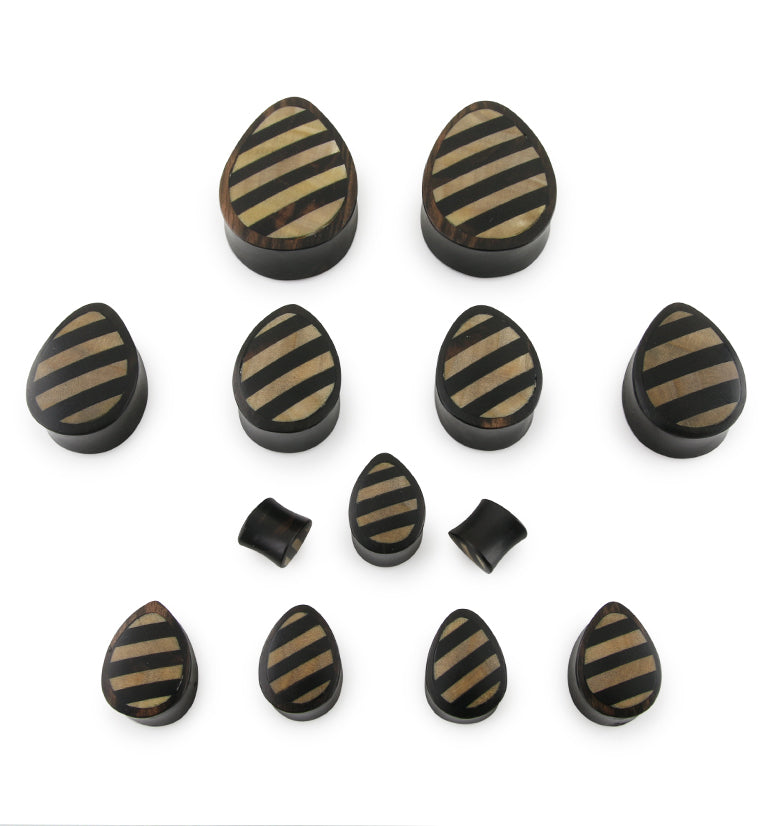 Areng Wooden Teardrop Plugs With Striped Inlay