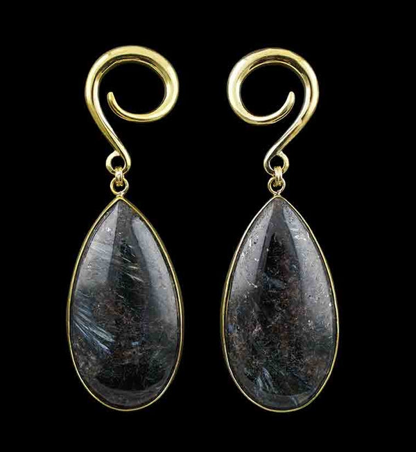 Oval Arfvedsonite Hanging Stone Ear Weights