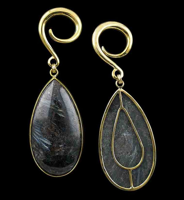 Oval Arfvedsonite Hanging Stone Ear Weights