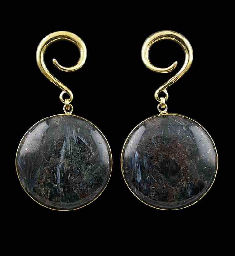 Arfvedsonite Stone Hanging Disk Ear Weights