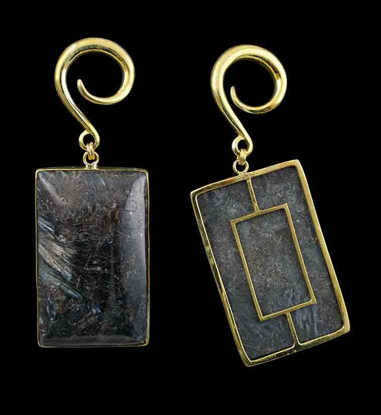 Arfvedsonite Stone Hanging Rectangular Ear Weights