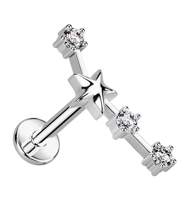 Aries Constellation Clear CZ Stainless Steel Internally Threaded Labret