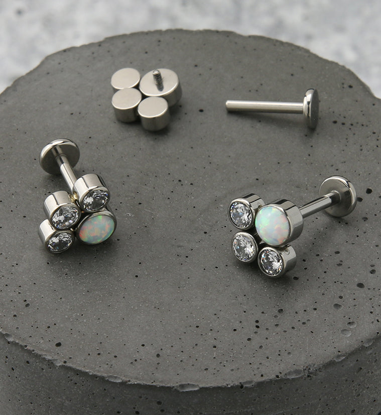 Array White Opalite Clear CZ Titanium Internally Threaded Labret