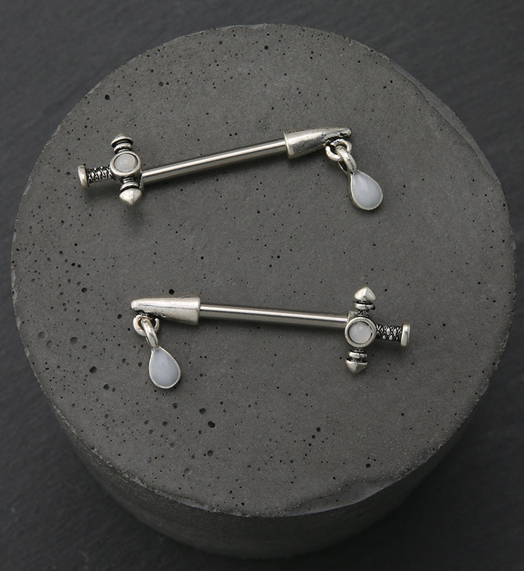 Arrow Dangle Blue Opalite Stainless Steel Nipple Barbell