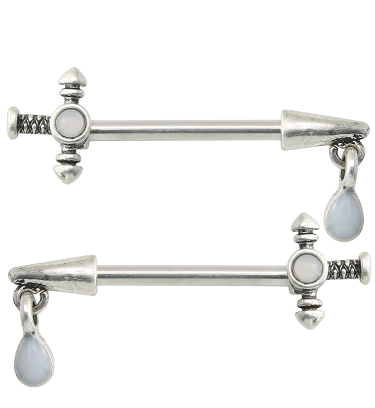 Arrow Dangle Blue Opalite Stainless Steel Nipple Barbell