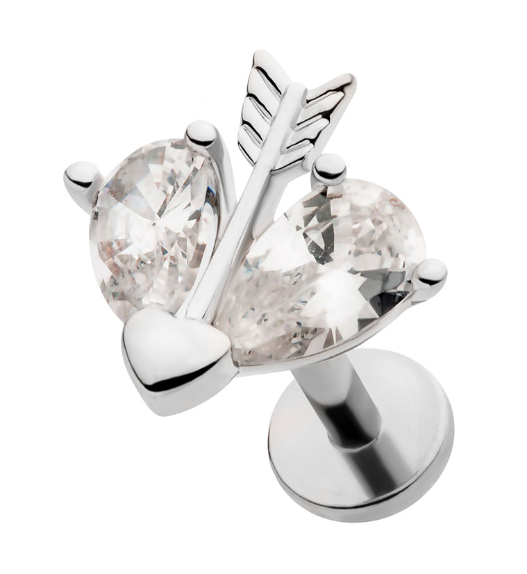 Arrow Heart CZ Stainless Steel Threadless Labret