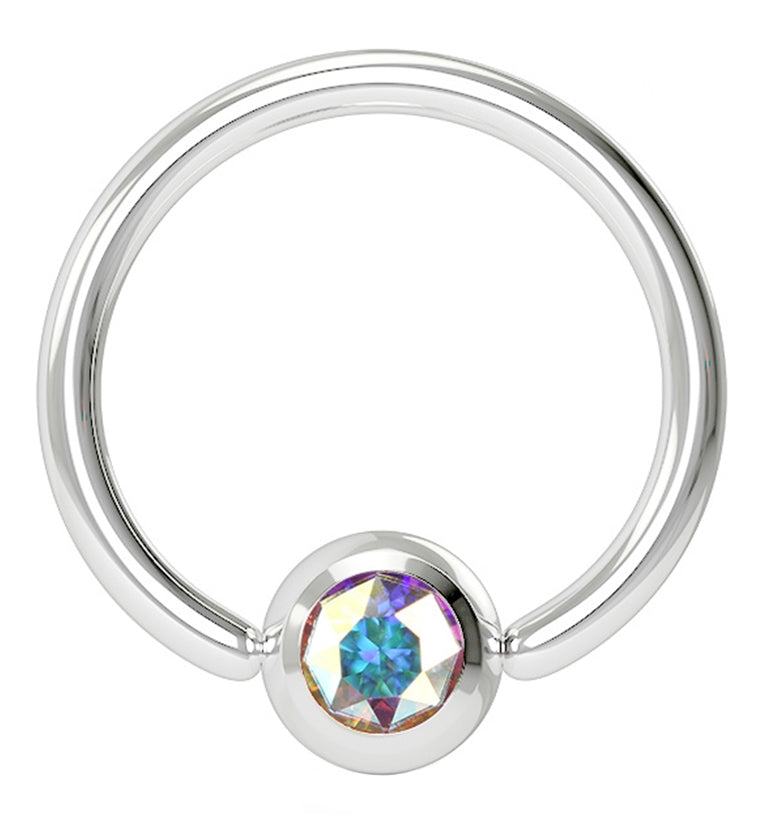 Rainbow Aurora Gem Stainless Steel Captive Ring