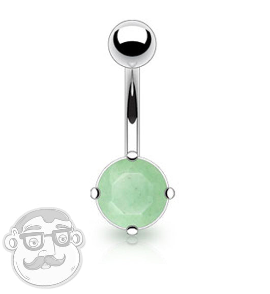 Jade Stone Prong Steel Belly Button Ring