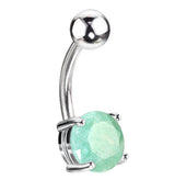 Aventurine Stone Prong Steel Belly Button Ring