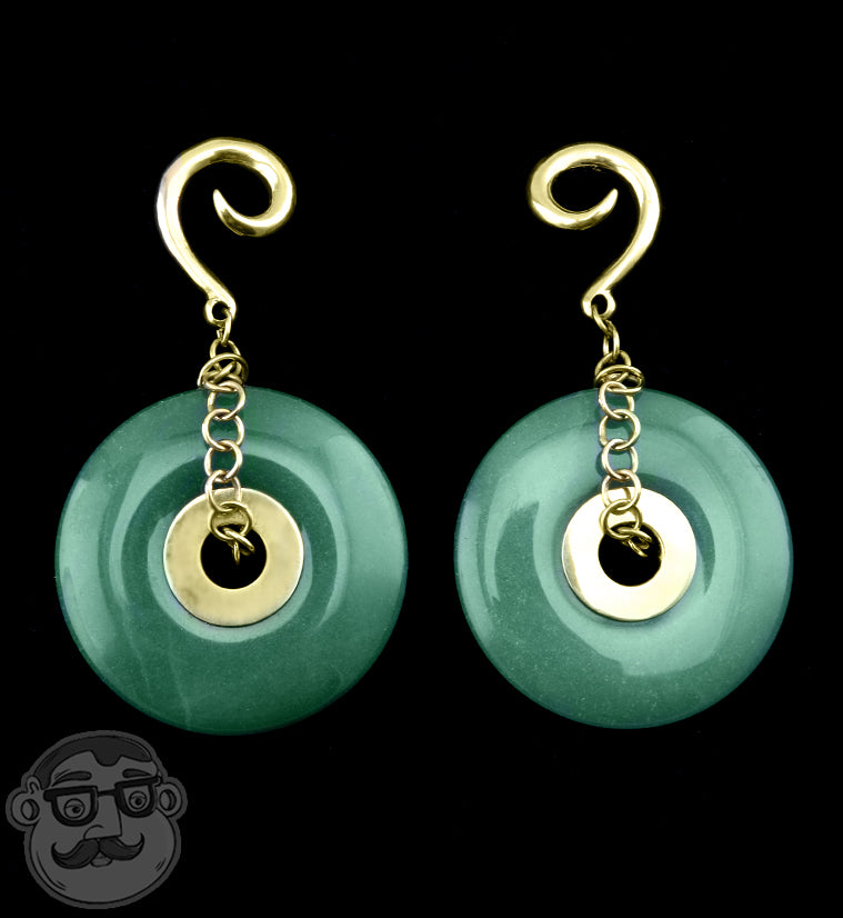 Aventurine Stone Disk Brass Ear Weights