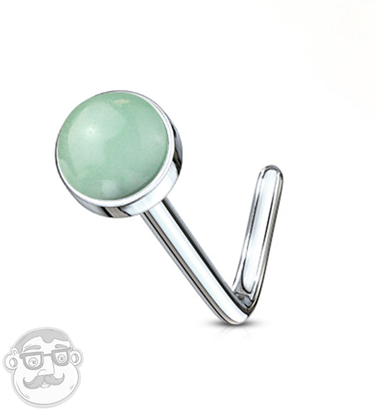 20G Aventurine Stone Top L Shape Nose Stud