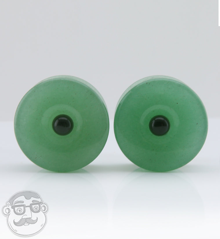 Aventurine Stone Plugs with Micro Obsidian Inlay