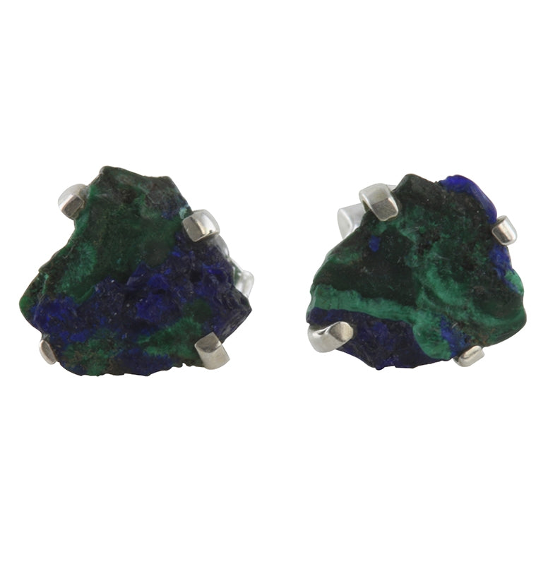 Azurite Stone Prong Set Sterling Silver Earrings