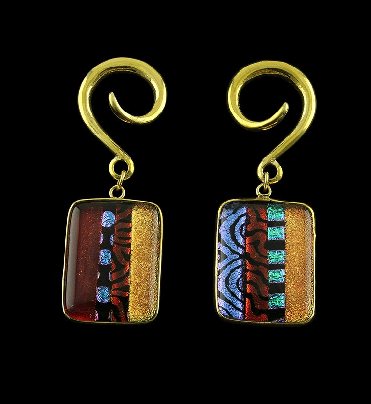 Santa Fe Dichroic Glass Brass Ear Weights Version 2