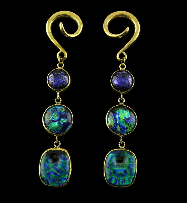 Mother Earth Triple Shaped Dichroic Glass Brass Ear Weights