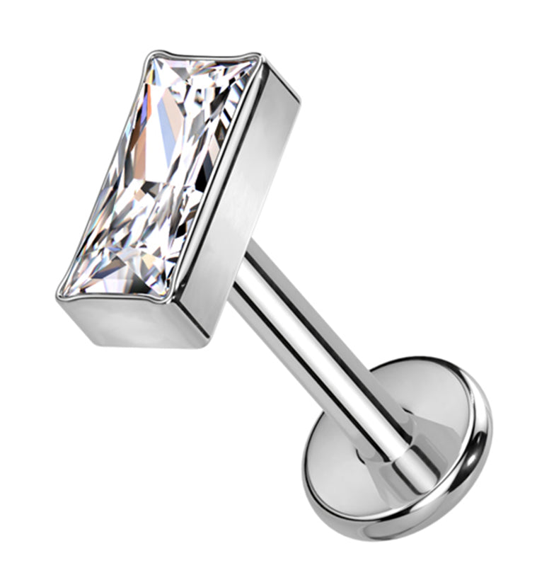 Baguette Clear CZ Internally Threaded Titanium Labret