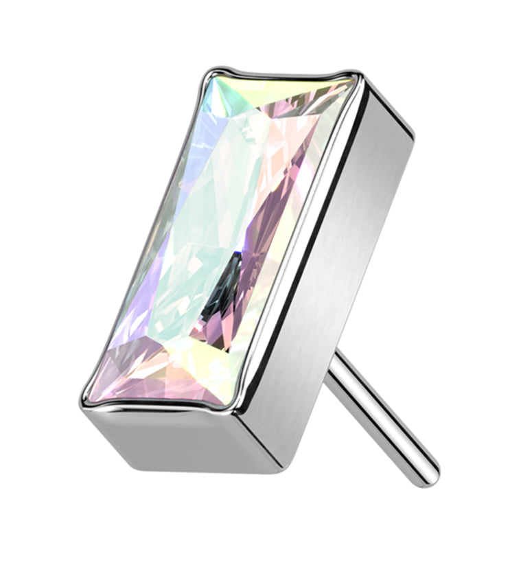 Baguette Rainbow Aurora CZ Threadless Titanium Top