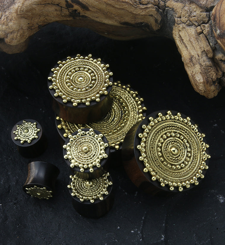 Golden Bali Distilled Brass Areng Wood Plugs