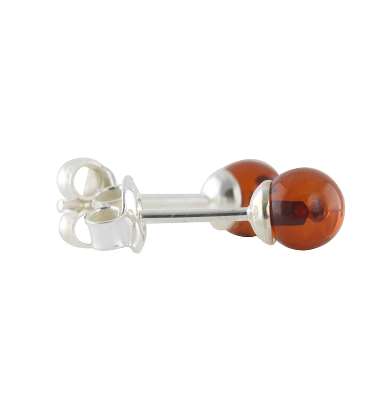 Baltic Amber Ball Stone Set Sterling Silver Earrings-Side