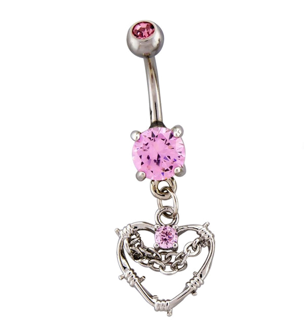 Pink CZ Barbed Wire Belly Button Ring