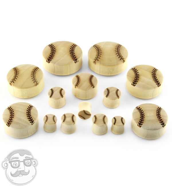 Baseball Engraved Wood Plugs