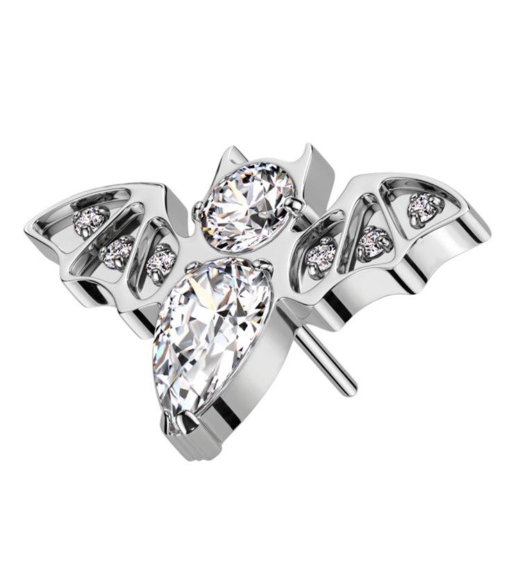 Bat Clear CZ Threadless Titanium Top