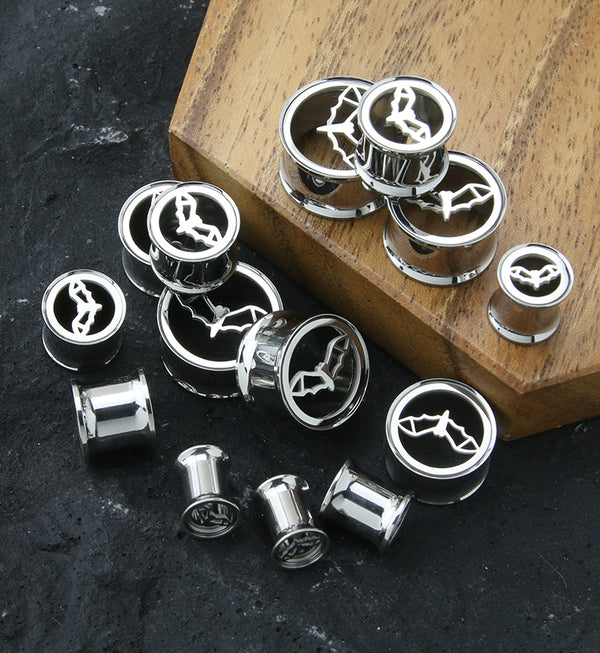 Bat Sign Stainless Steel Double Flare Tunnel Plugs