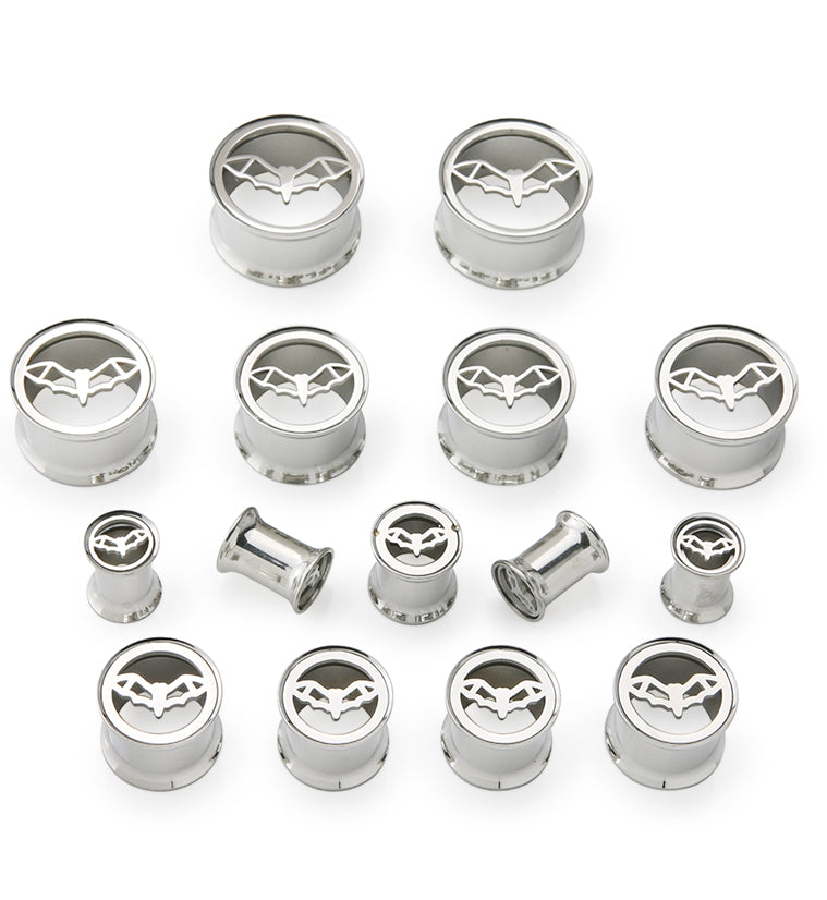 Bat Sign Stainless Steel Double Flare Tunnel Plugs