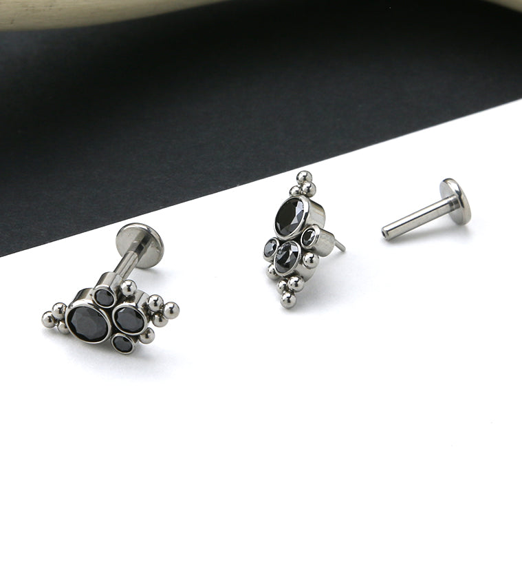 Beaded Array Black CZ Titanium Threadless Cartilage Barbell