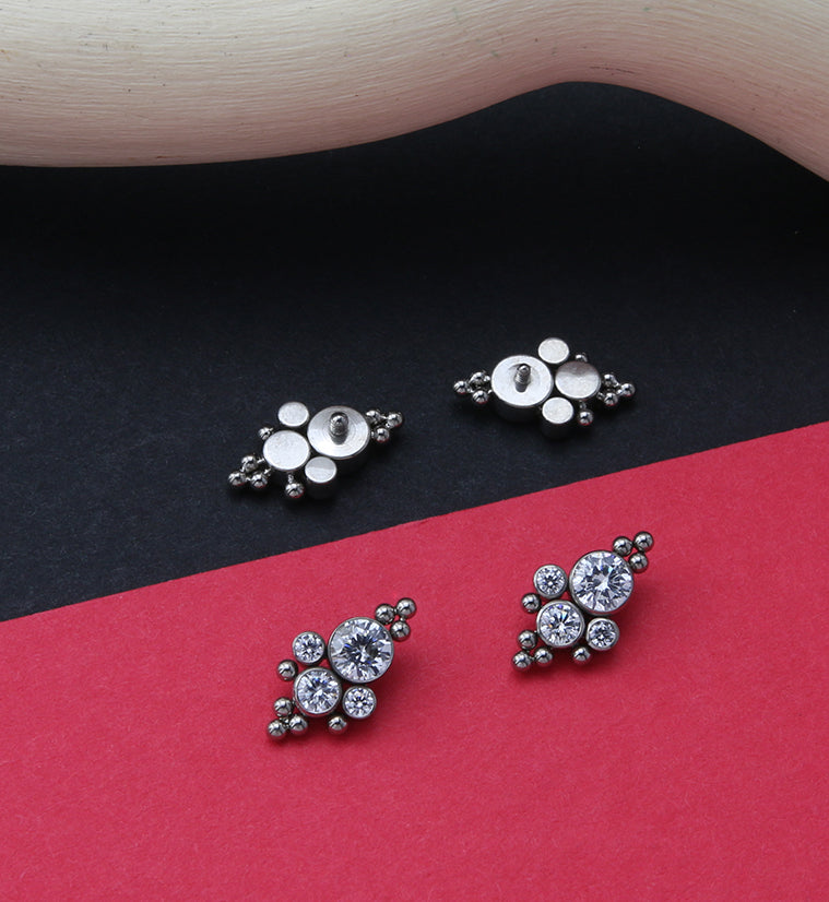 Beaded Array Clear CZ Titanium Internally Threaded Top