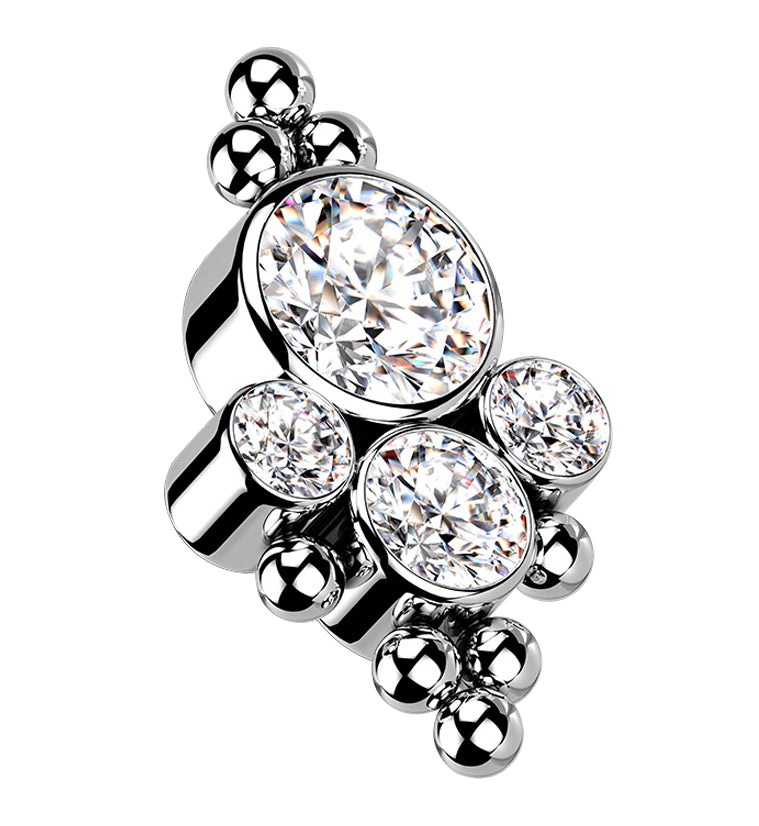 Beaded Array Clear CZ Titanium Internally Threaded Top