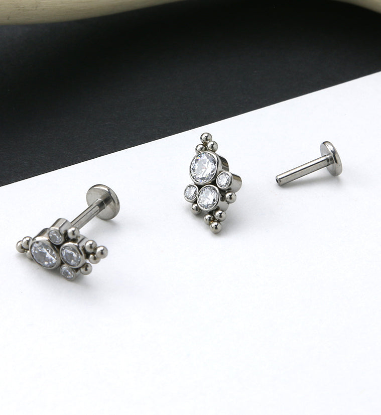 Beaded Array Clear CZ Titanium Threadless Cartilage Barbell