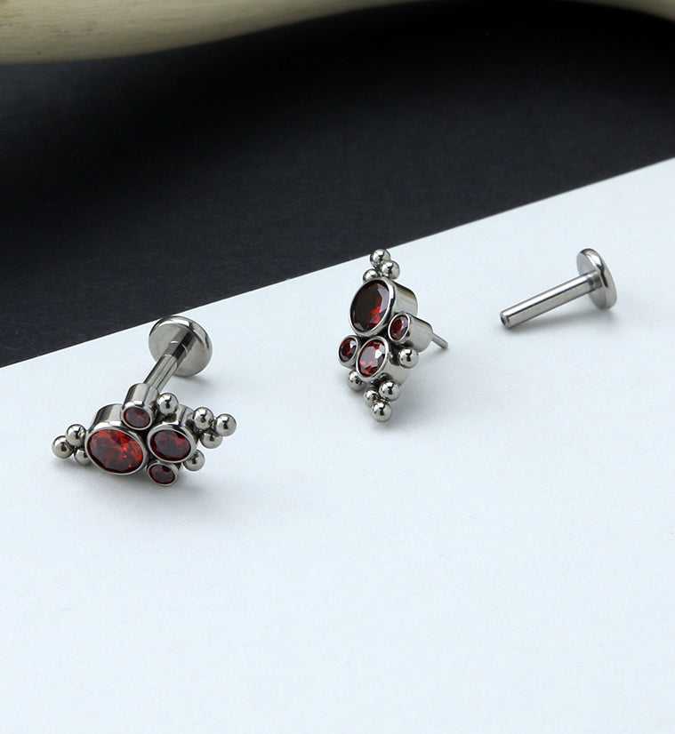 Beaded Array Red CZ Titanium Threadless Cartilage Barbell