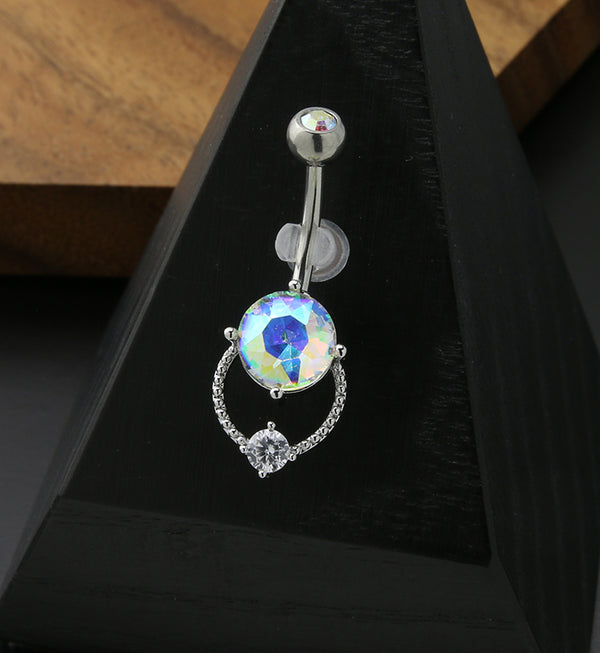 Beaded Circlet Rainbow Aurora CZ Stainless Steel Belly Button Ring