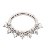 Beaded Clear CZ Titanium Oval Hinged Segment Ring