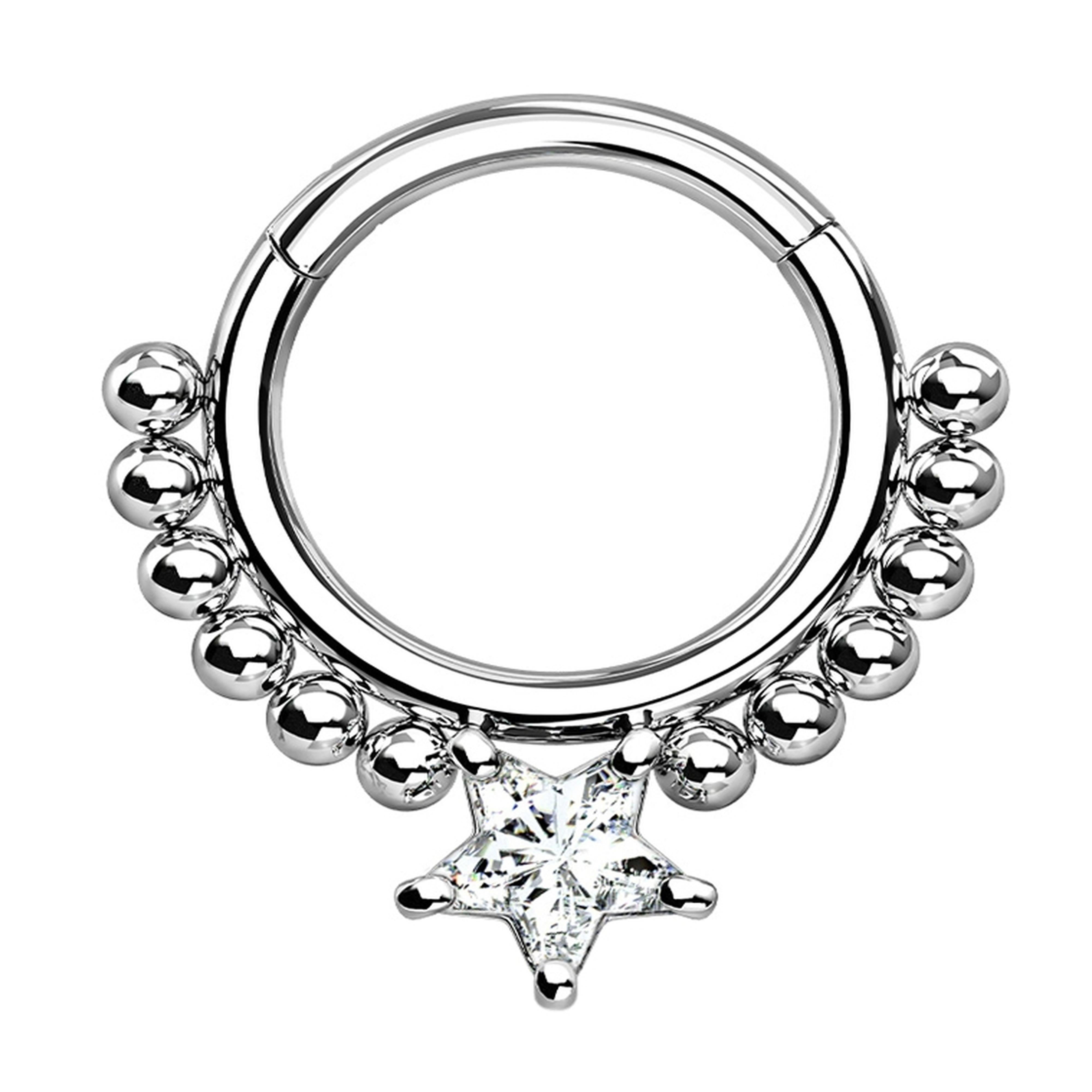 Beaded Clear Star Hinged Segment Ring
