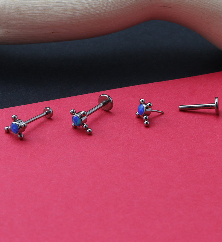 Beaded Cross Blue Opalite Titanium Threadless Cartilage Barbell