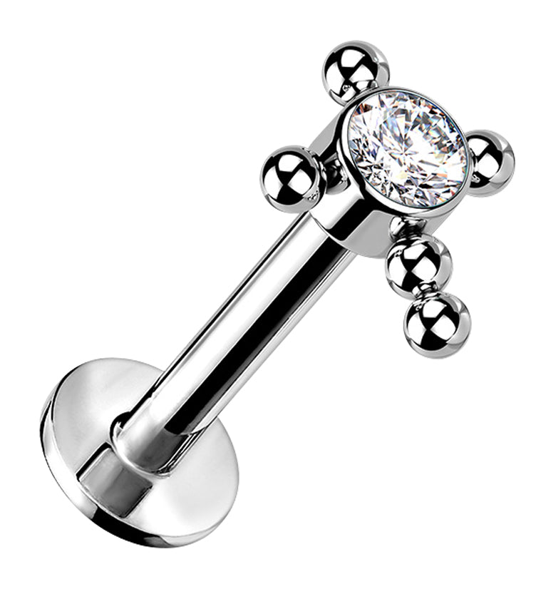 Labra Cross Beaded Cross Clear CZ Titanium Threadless Labret