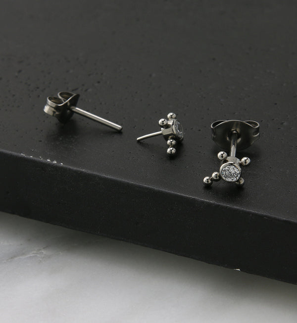 Beaded Cross Clear CZ Titanium Threadless Earrings