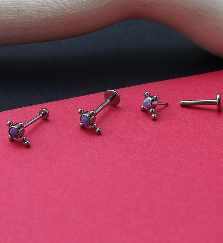 Beaded Cross Purple Opalite Titanium Threadless Cartilage Barbell