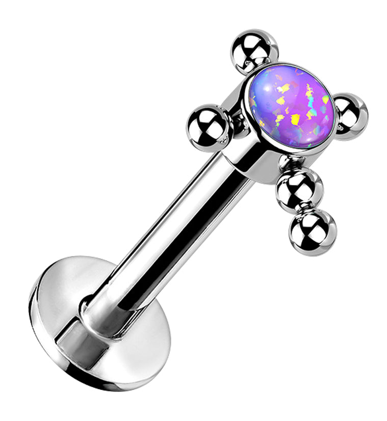 Beaded Cross Purple Opalite Titanium Threadless Cartilage Barbell