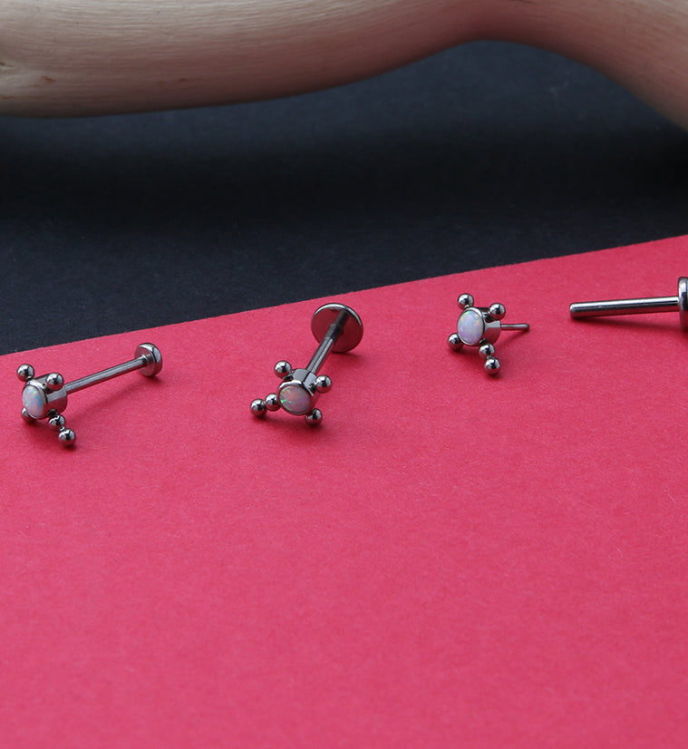 Beaded Cross White Opalite Titanium Threadless Cartilage Barbell