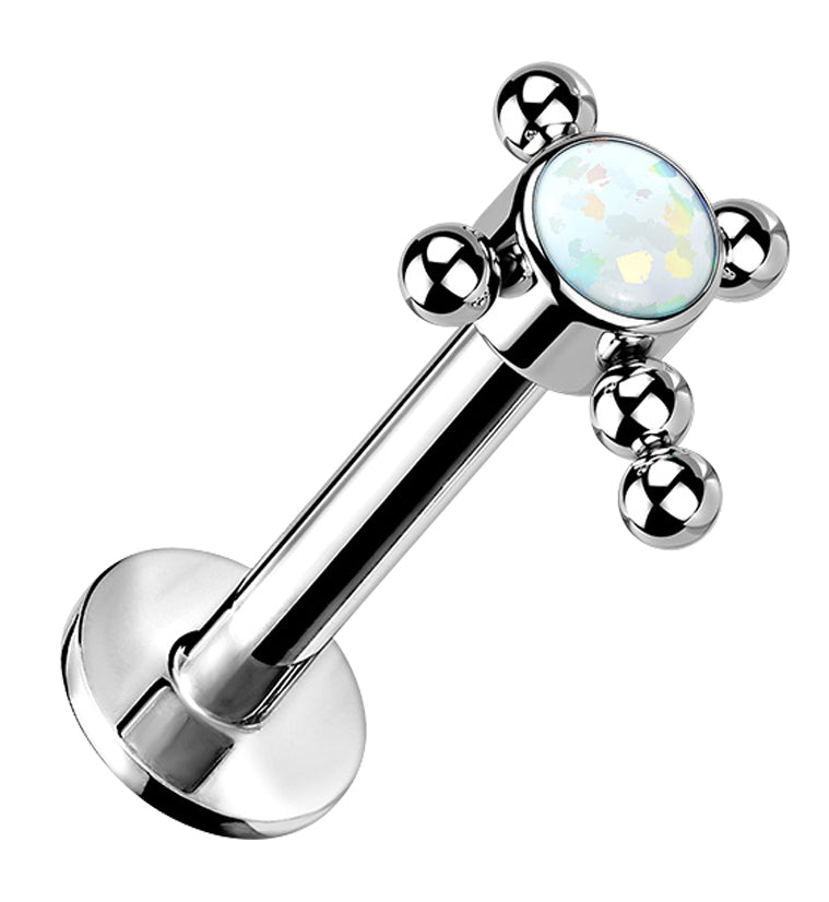 Beaded Cross White Opalite Titanium Threadless Cartilage Barbell
