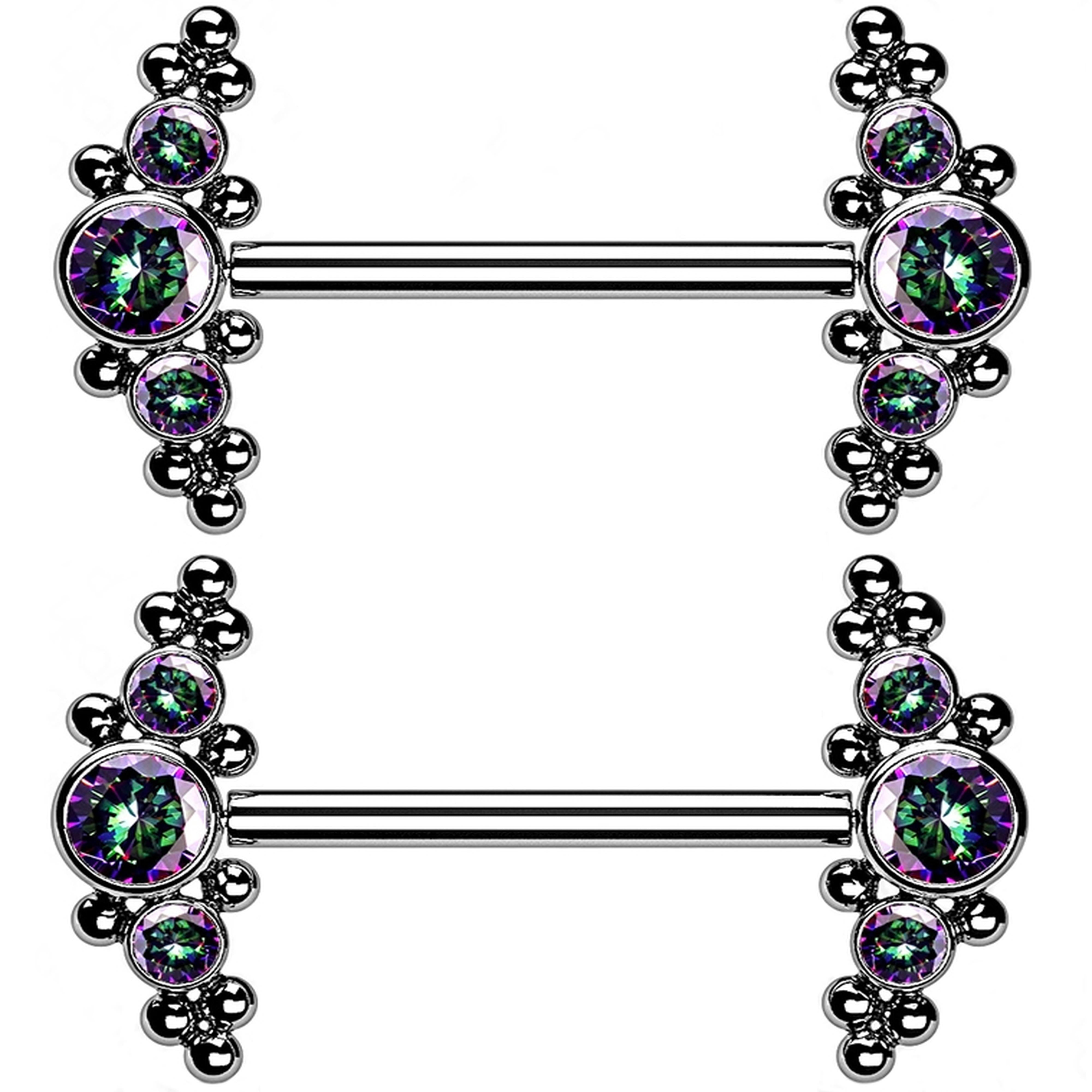 14G Beaded Black Aurora CZ Titanium Threadless Nipple Ring Barbells