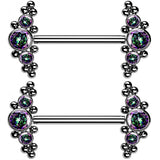 14G Beaded Black Aurora CZ Titanium Threadless Nipple Ring Barbells
