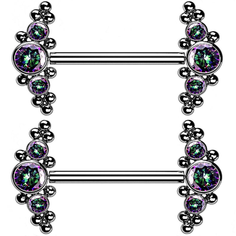14G Beaded Black Aurora CZ Titanium Threadless Nipple Ring Barbells